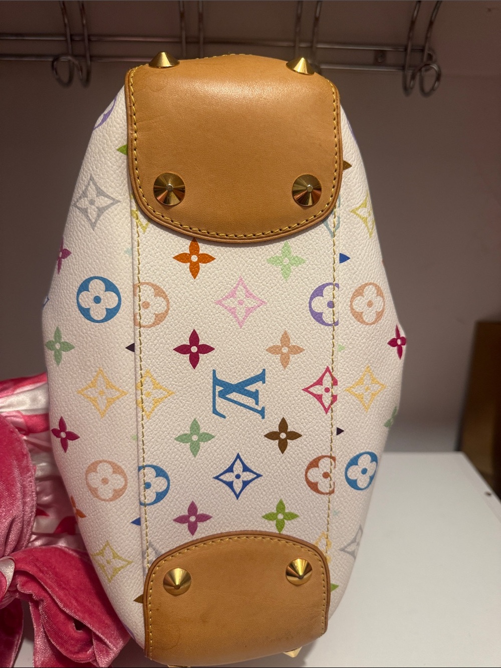 Authentic!! Louis Vuitton White Multicolor Monogram Canvas Clutch with Tan Trim - Picture 13 of 14